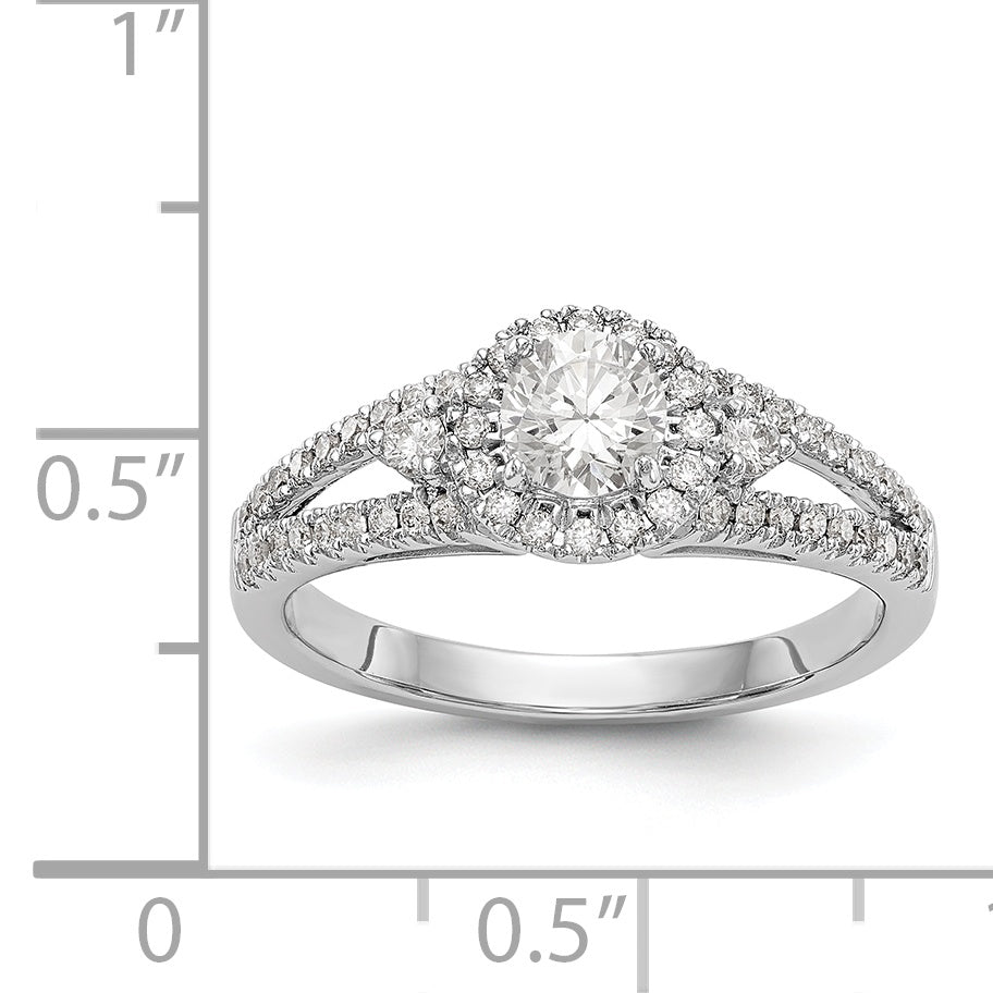 14K White Gold Round Simulated Diamond Halo Engagement Ring