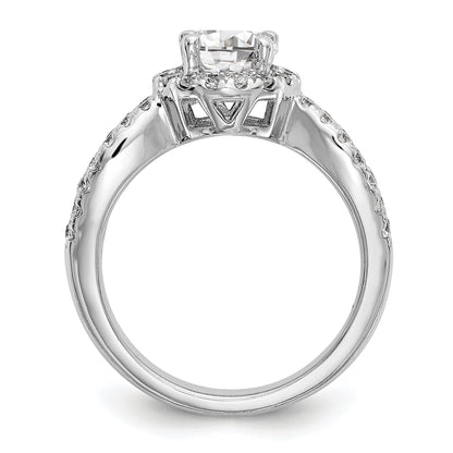 14K White Gold Round Simulated Diamond Halo Engagement Ring