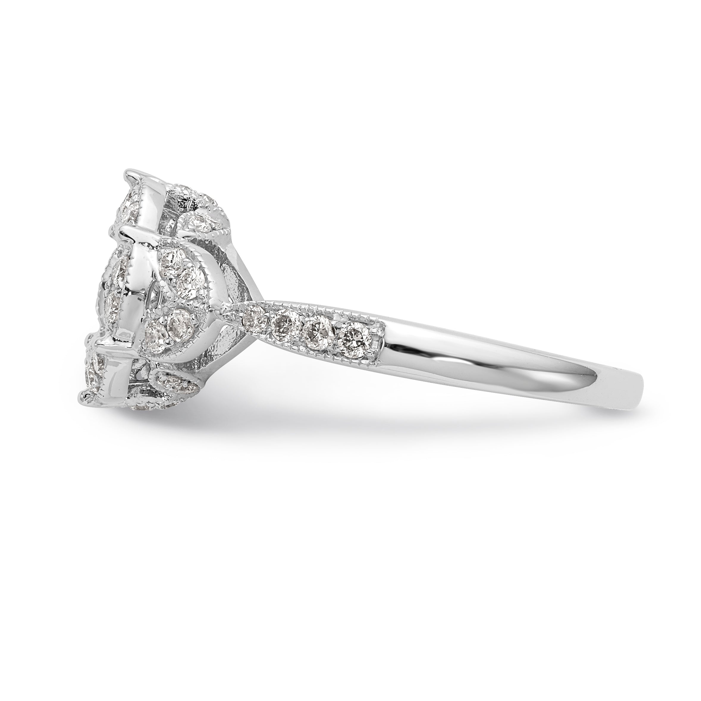 14KW Peg Set Simulated Diamond Round Halo Engagement Ring