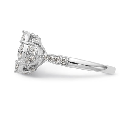 14KW Peg Set Simulated Diamond Round Halo Engagement Ring