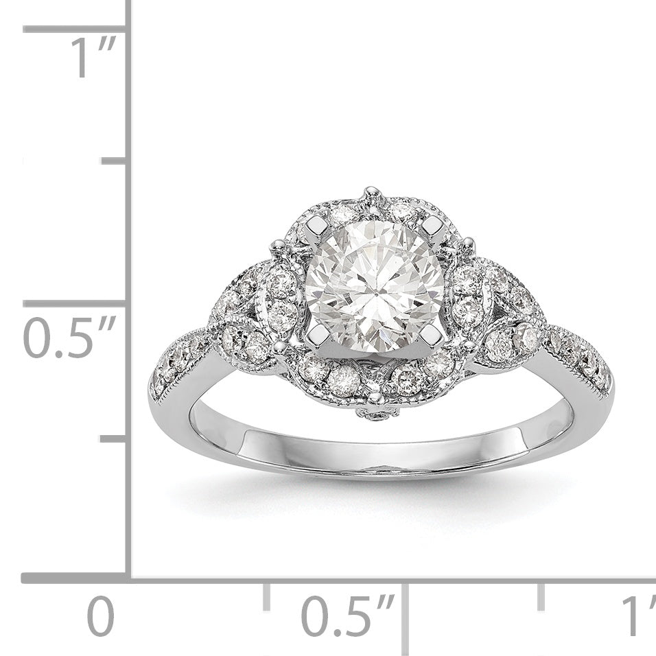 14KW Peg Set Simulated Diamond Round Halo Engagement Ring