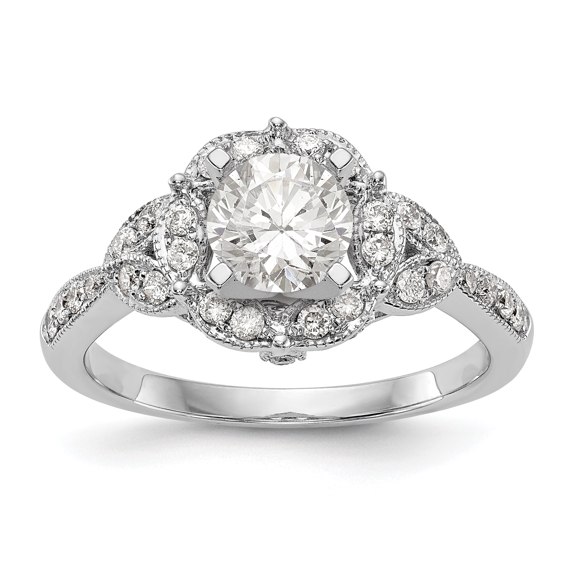 14KW Peg Set Simulated Diamond Round Halo Engagement Ring