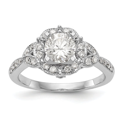 14KW Peg Set Simulated Diamond Round Halo Engagement Ring