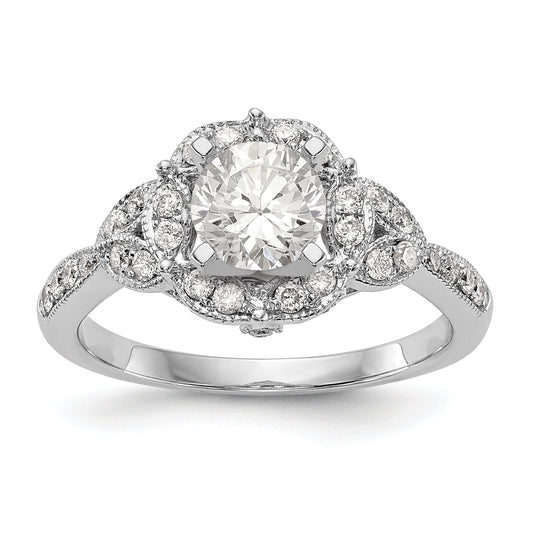 14KW Peg Set Simulated Diamond Round Halo Engagement Ring
