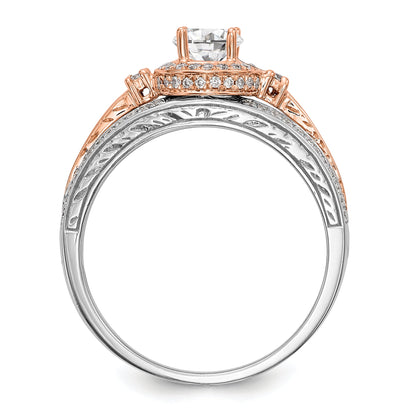 14KWR Simulated Diamond Round Halo Engagement Ring