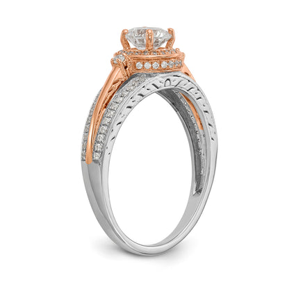 14KWR Simulated Diamond Round Halo Engagement Ring