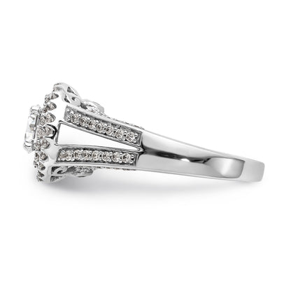 14K White Gold Round Simulated Diamond Halo Engagement Ring