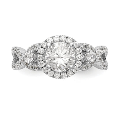14K White Gold Round Simulated Diamond Halo Engagement Ring