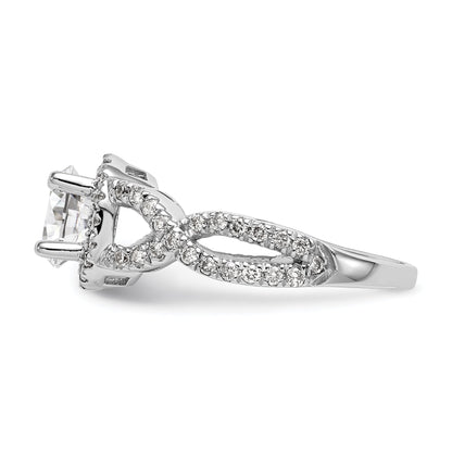 14K White Gold Round Simulated Diamond Halo Engagement Ring