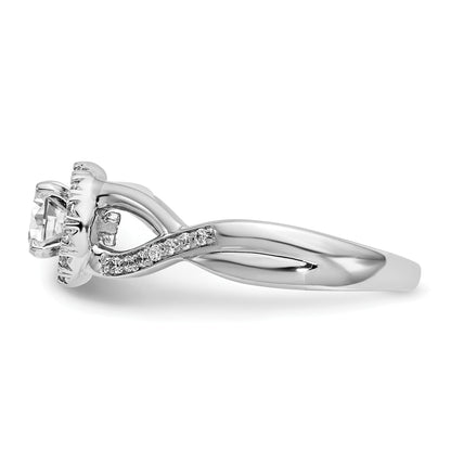 14K White Gold Round Simulated Diamond Halo Engagement Ring