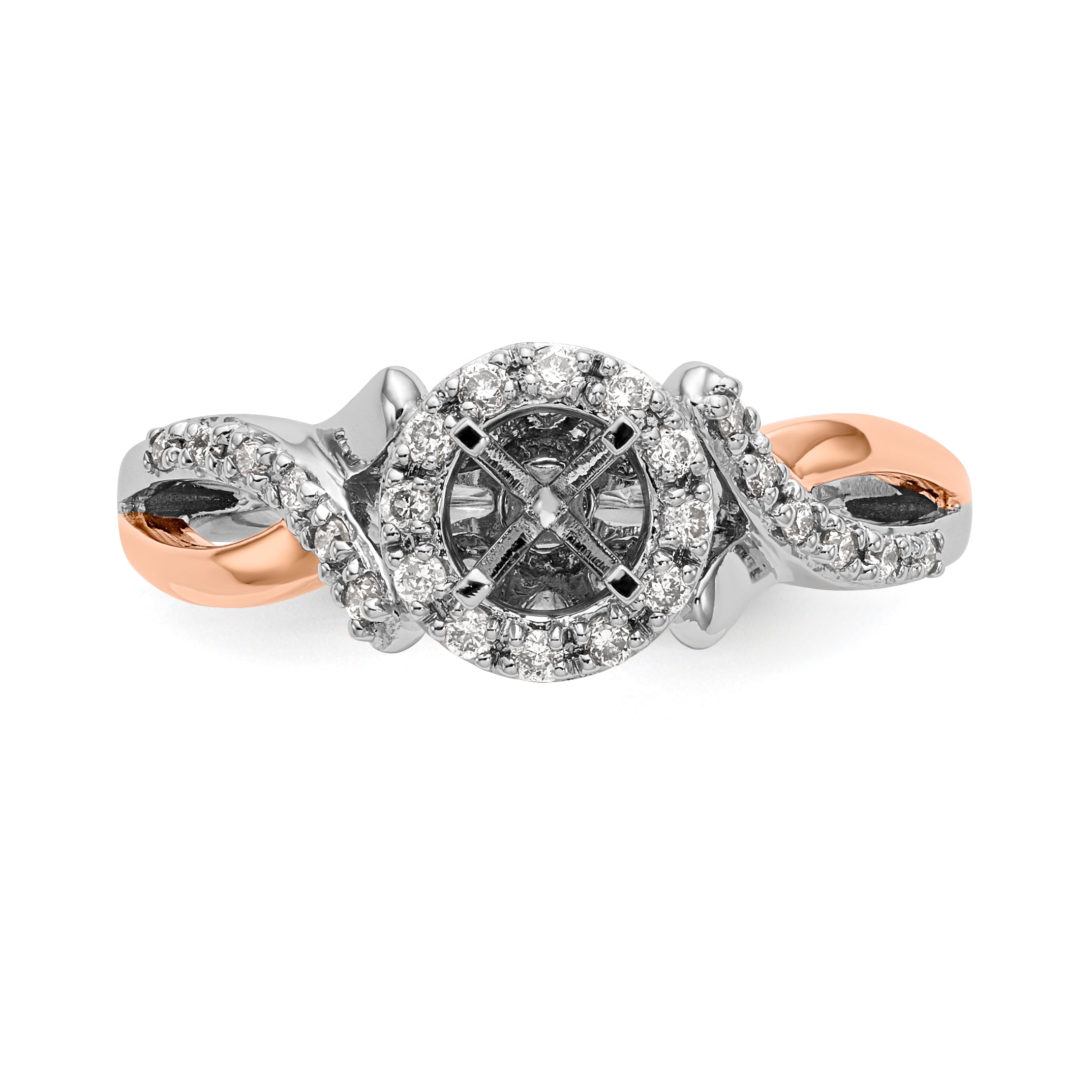 14k Two tone Peg Set Simulated Diamond Halo Engagement Ring