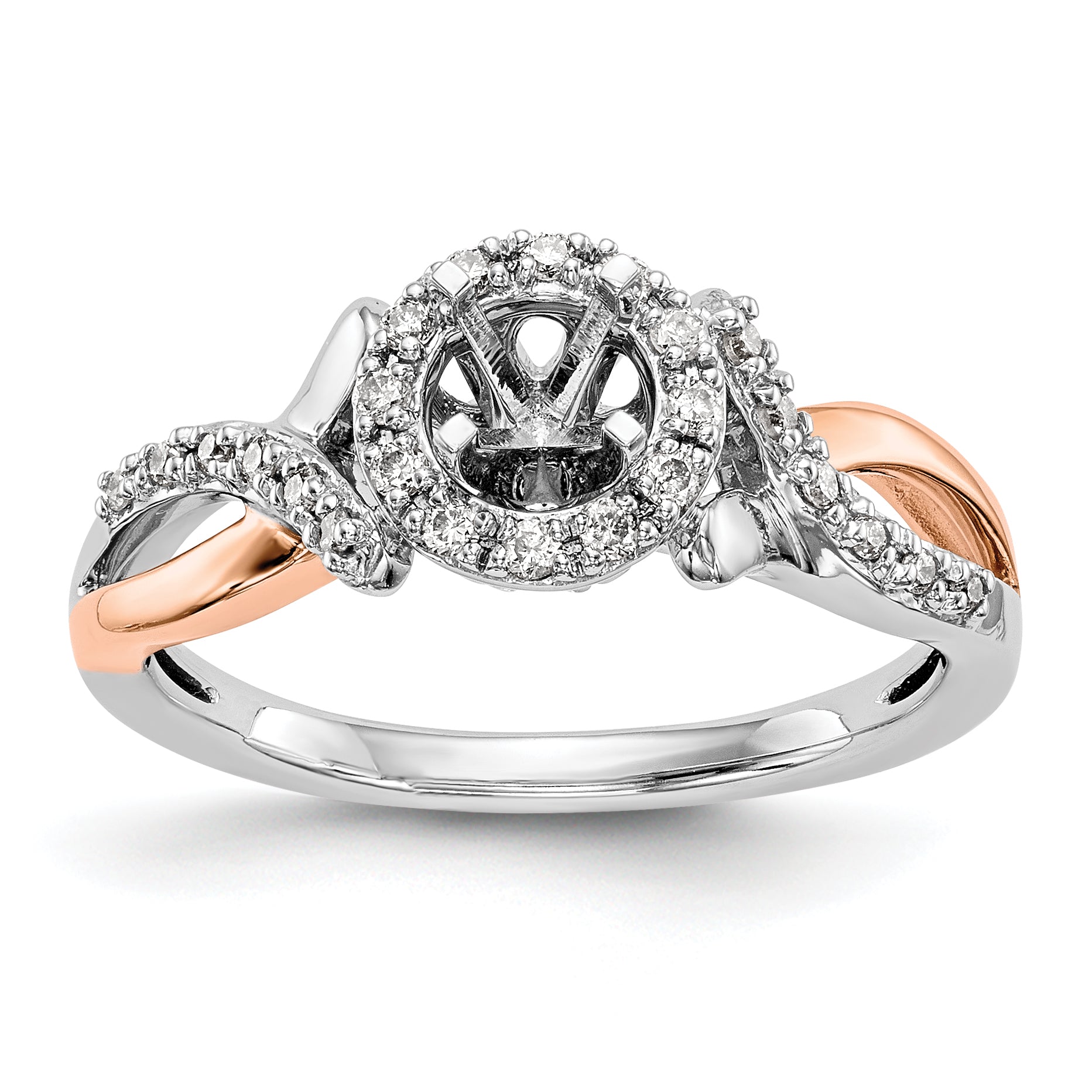 14k Two tone Peg Set Simulated Diamond Halo Engagement Ring