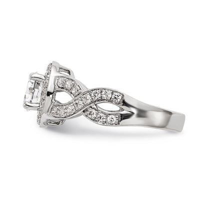 14K White Gold Round Simulated Diamond Halo Engagement Ring