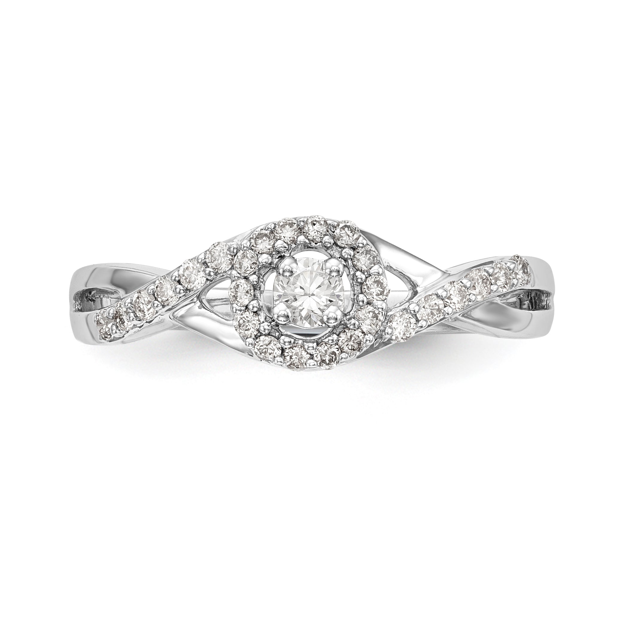 14K White Gold Round Simulated Diamond Halo Engagement Ring
