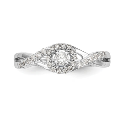 14K White Gold Round Simulated Diamond Halo Engagement Ring