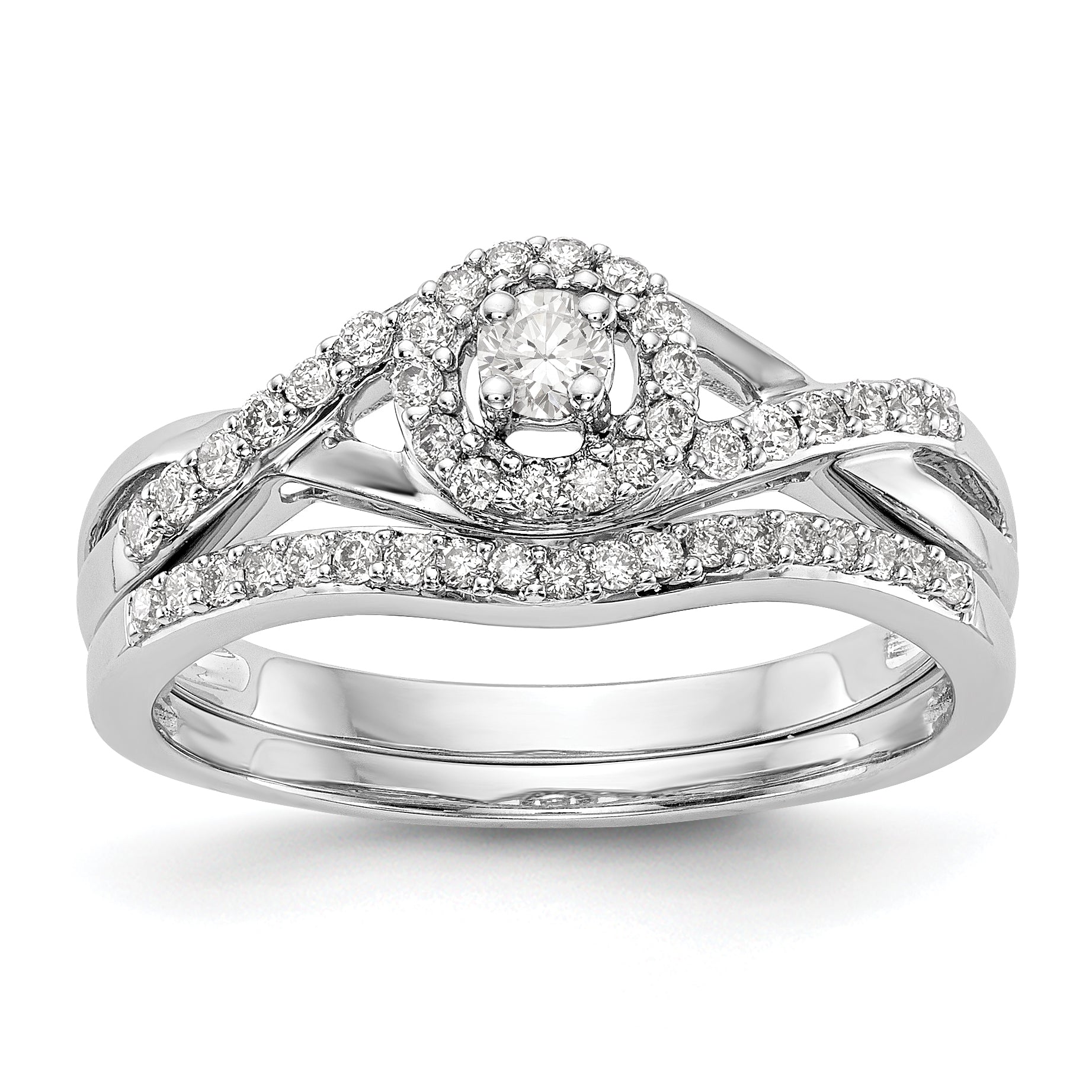 14K White Gold Round Simulated Diamond Halo Engagement Ring