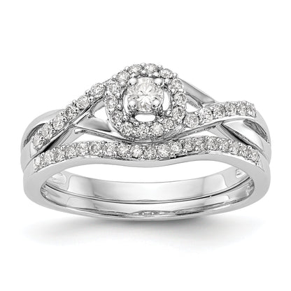 14K White Gold Round Simulated Diamond Halo Engagement Ring