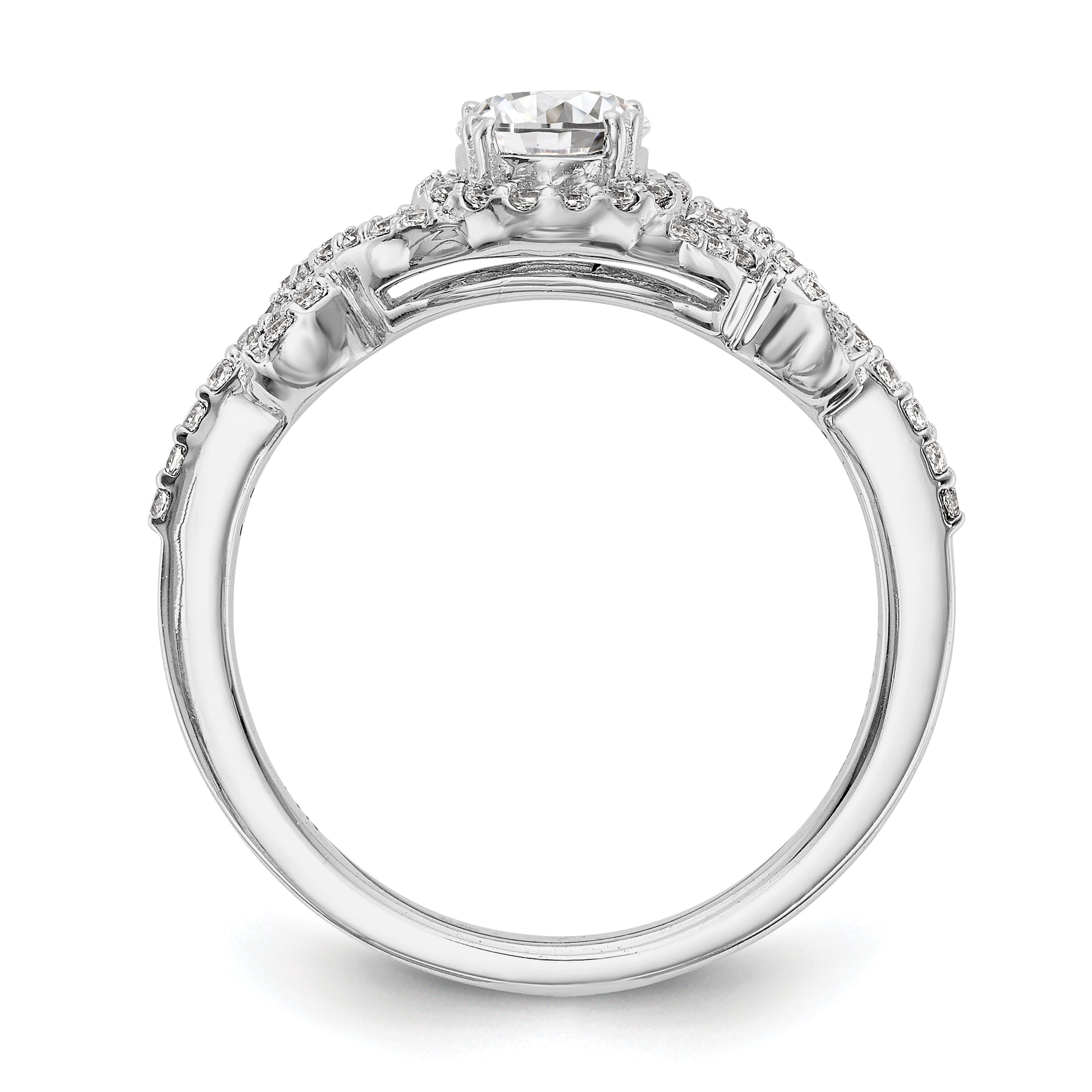 14K White Gold Round Simulated Diamond Halo Engagement Ring