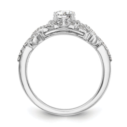 14K White Gold Round Simulated Diamond Halo Engagement Ring