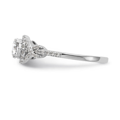 14K White Gold Round Simulated Diamond Halo Engagement Ring