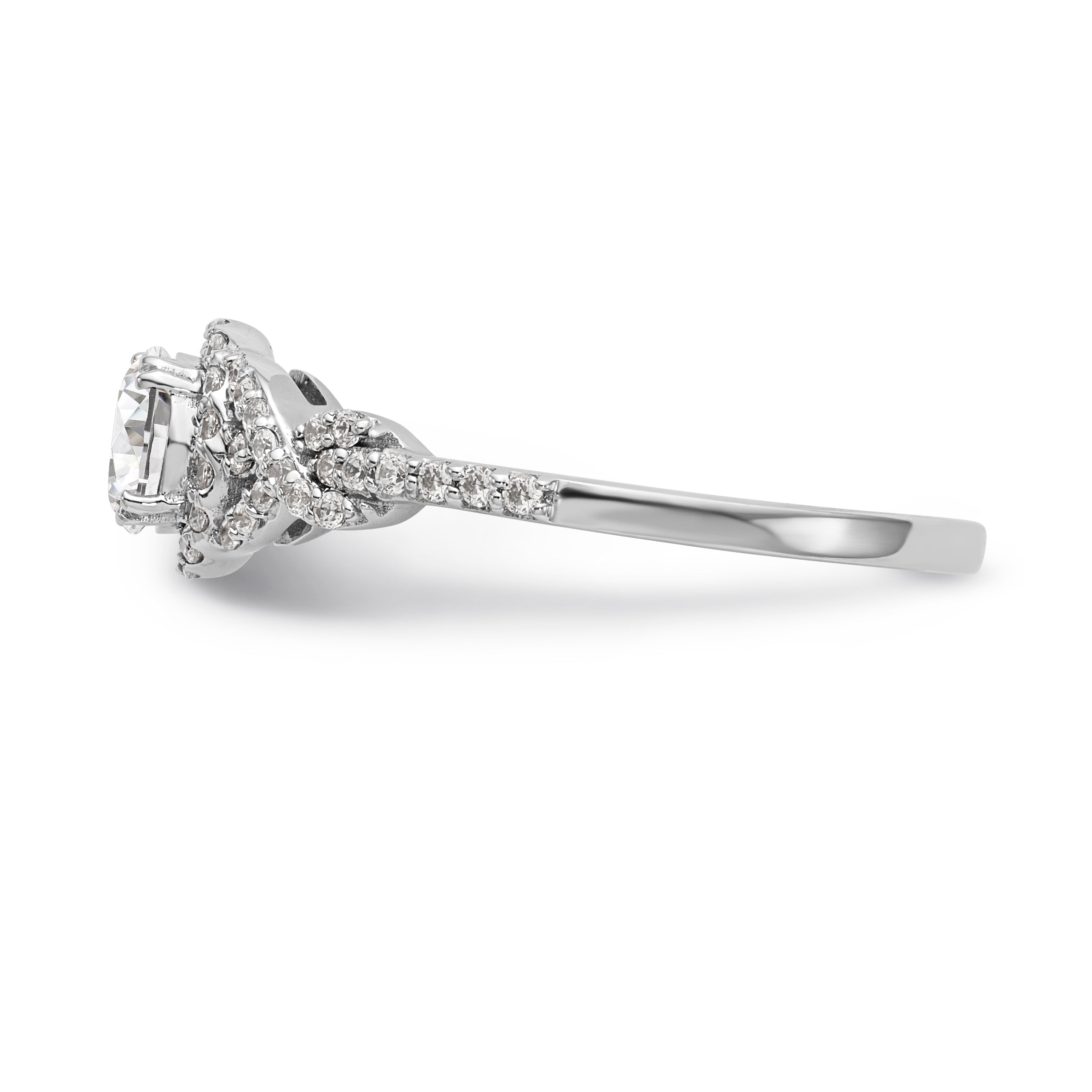 14K White Gold Round Simulated Diamond Halo Engagement Ring