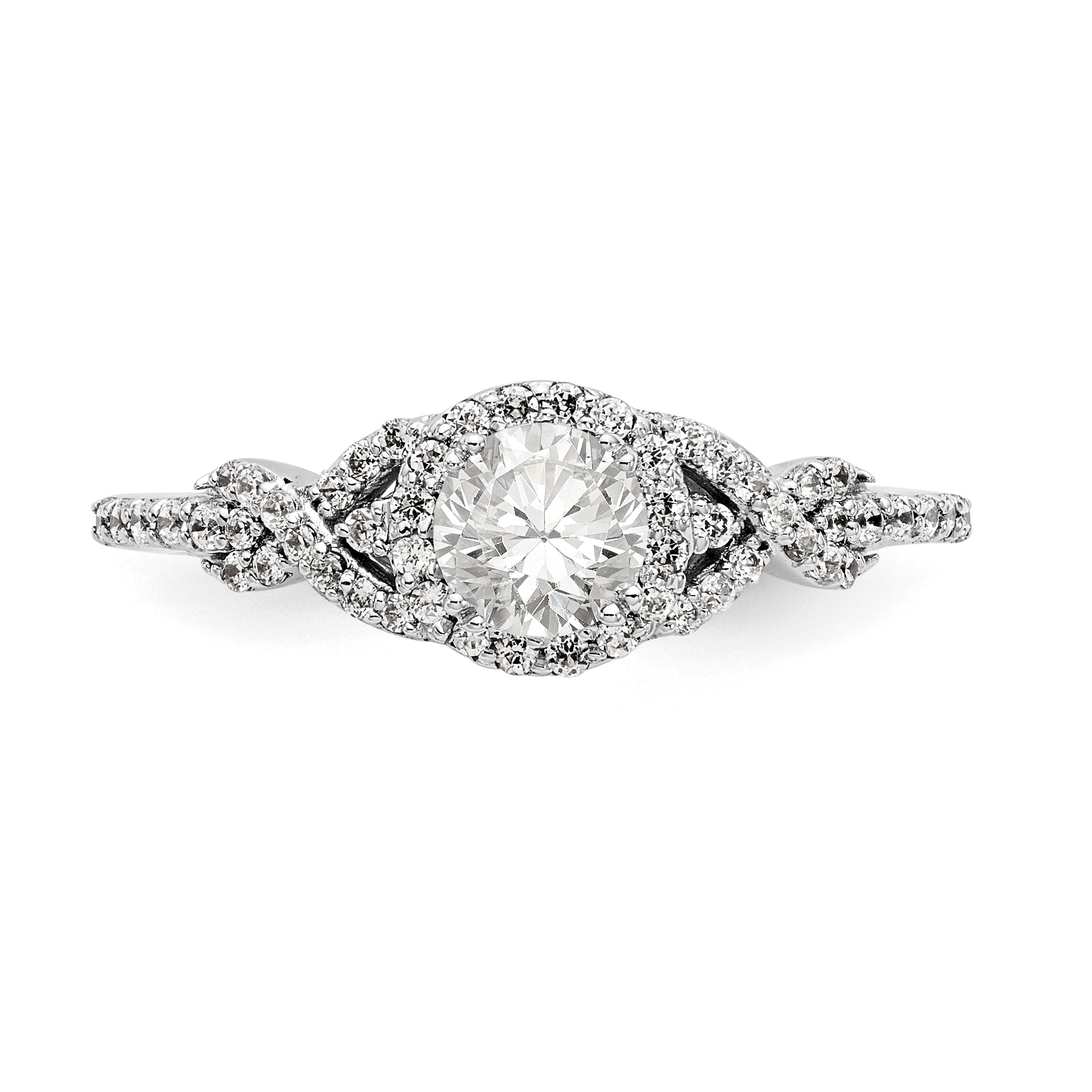 14K White Gold Round Simulated Diamond Halo Engagement Ring