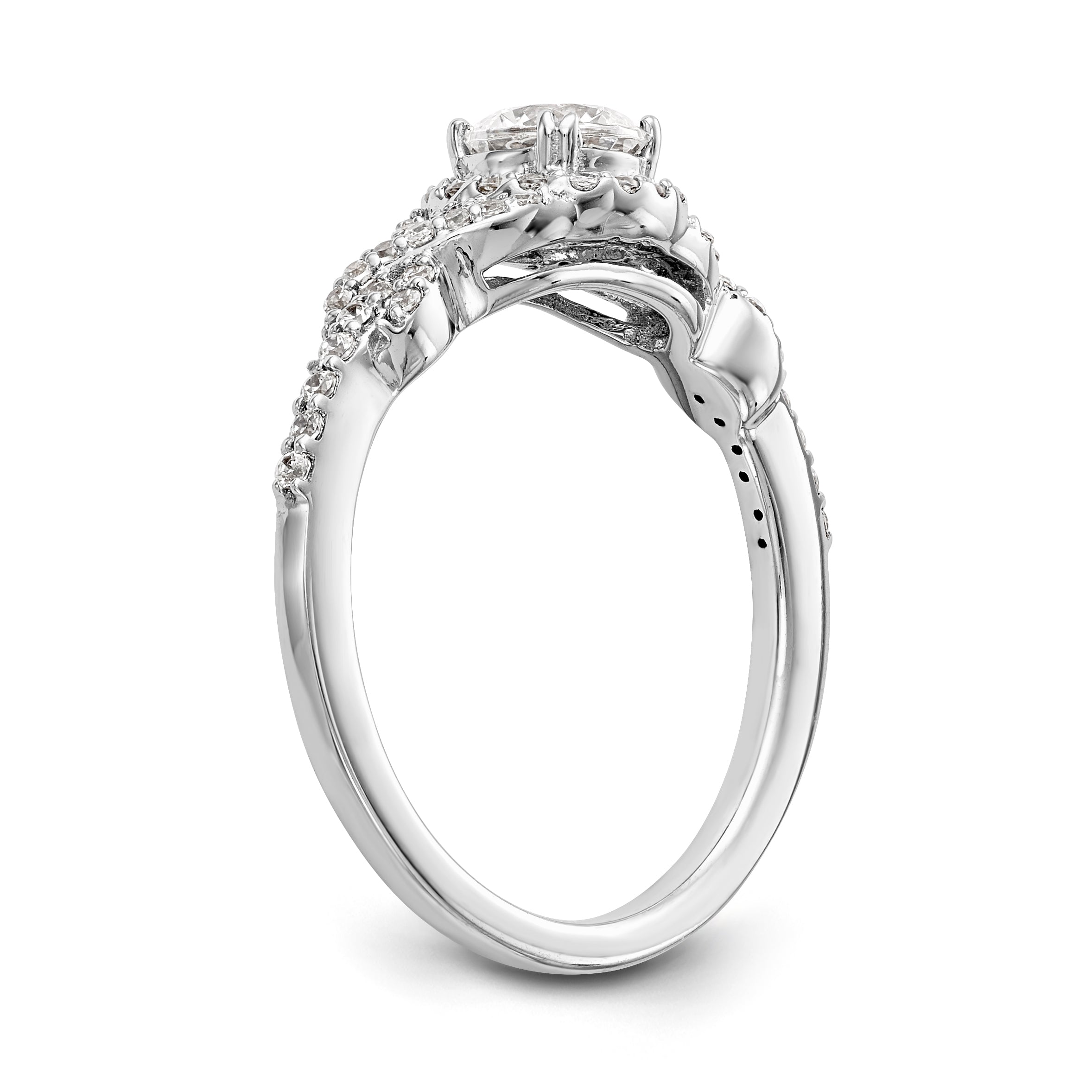 14K White Gold Round Simulated Diamond Halo Engagement Ring