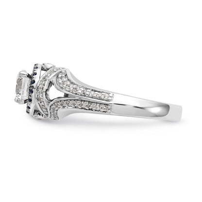 14KW Round Blue and White Simulated Diamond Halo Engagement Ring
