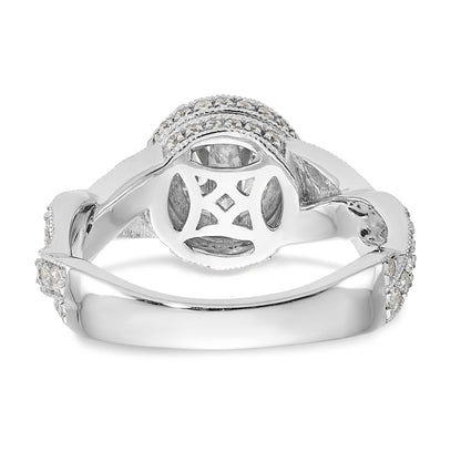 14K White Gold Peg Set Simulated Diamond Halo Engagement Ring