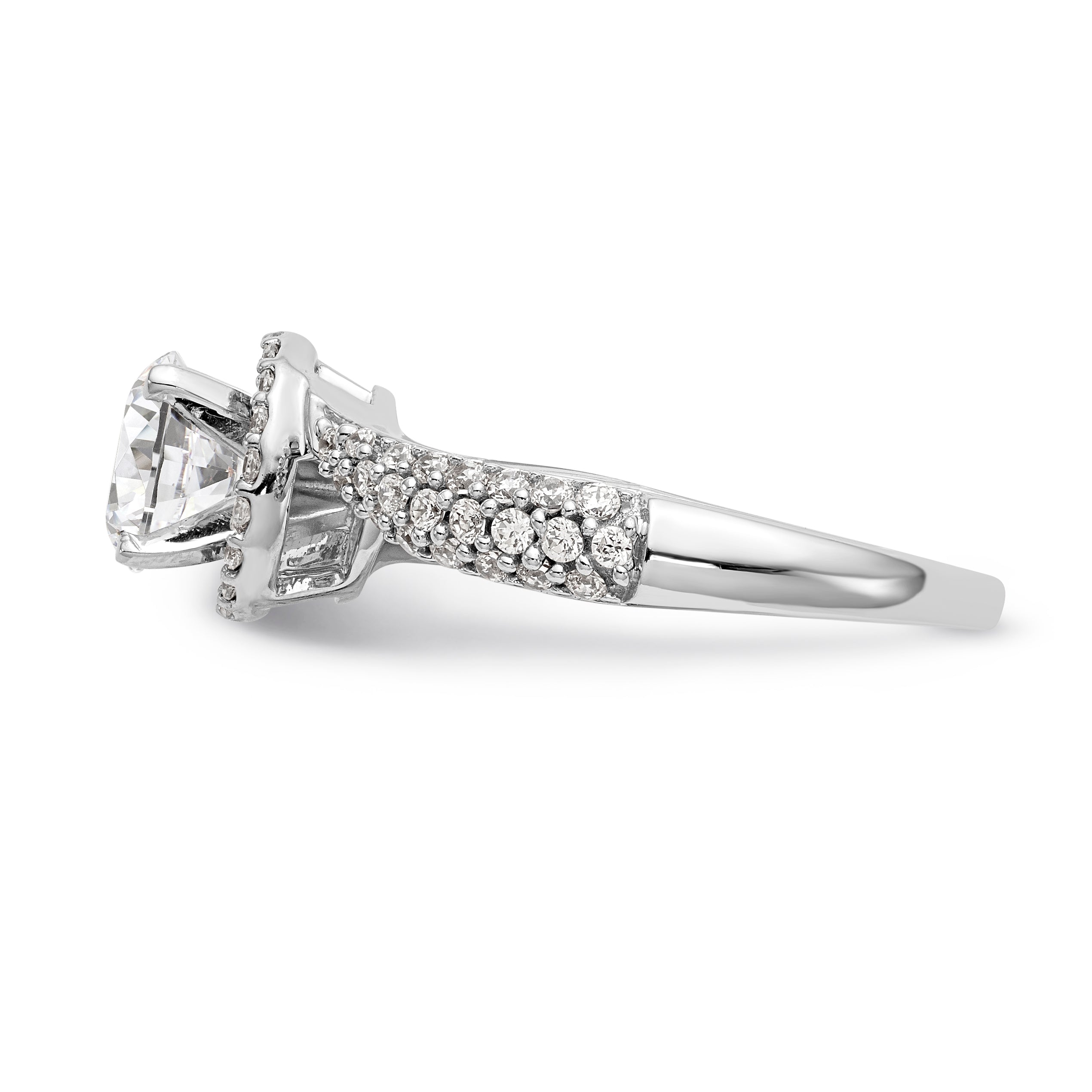 14K White Gold Peg Set Simulated Diamond Halo Engagement Ring