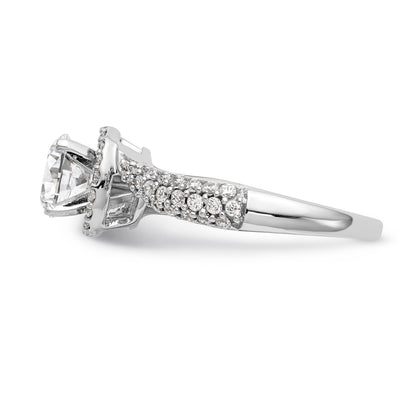 14K White Gold Peg Set Simulated Diamond Halo Engagement Ring