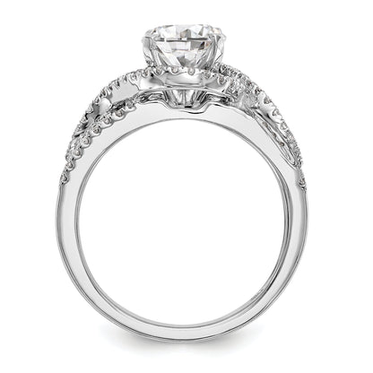 14K White Gold Peg Set Simulated Diamond Halo Engagement Ring
