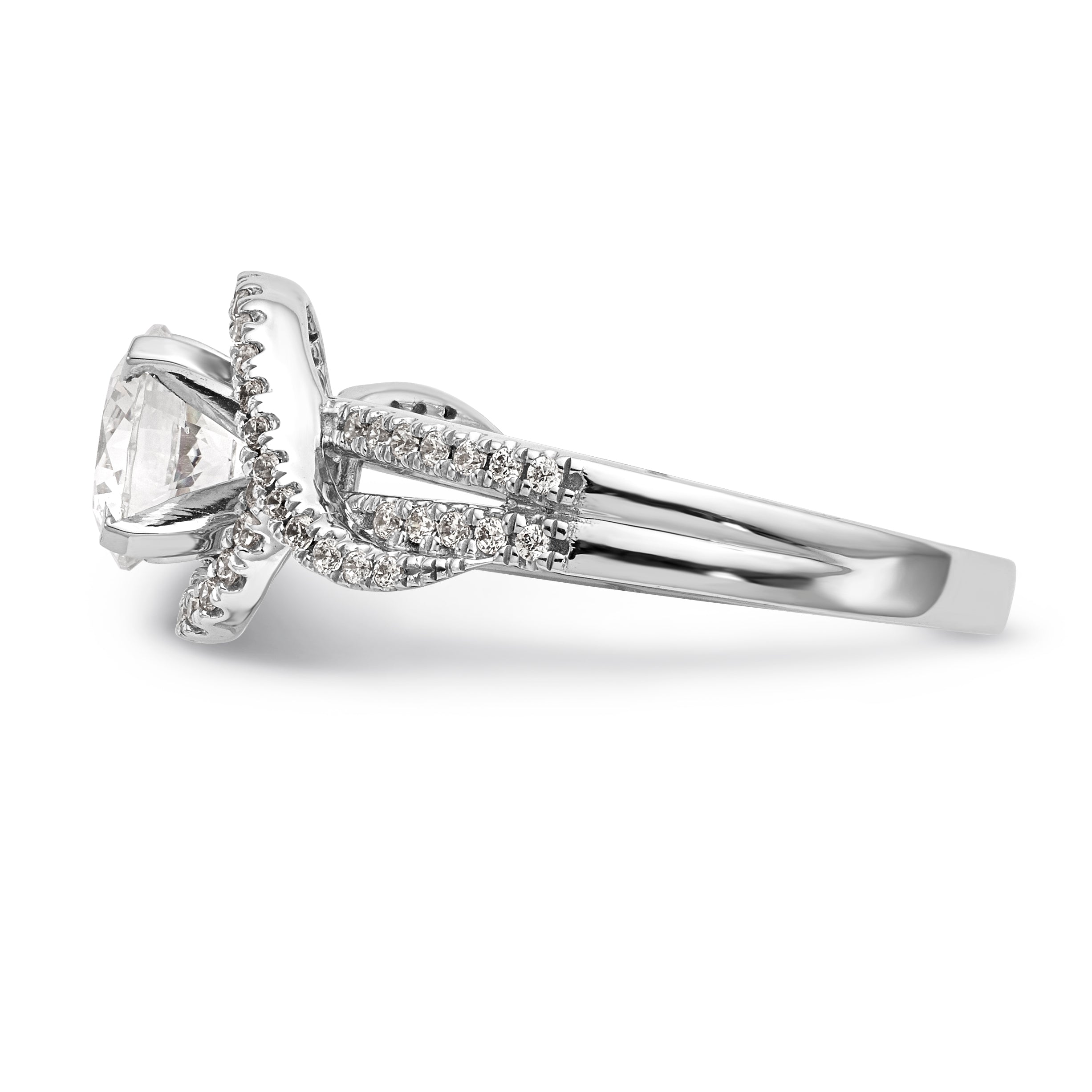 14K White Gold Peg Set Simulated Diamond Halo Engagement Ring