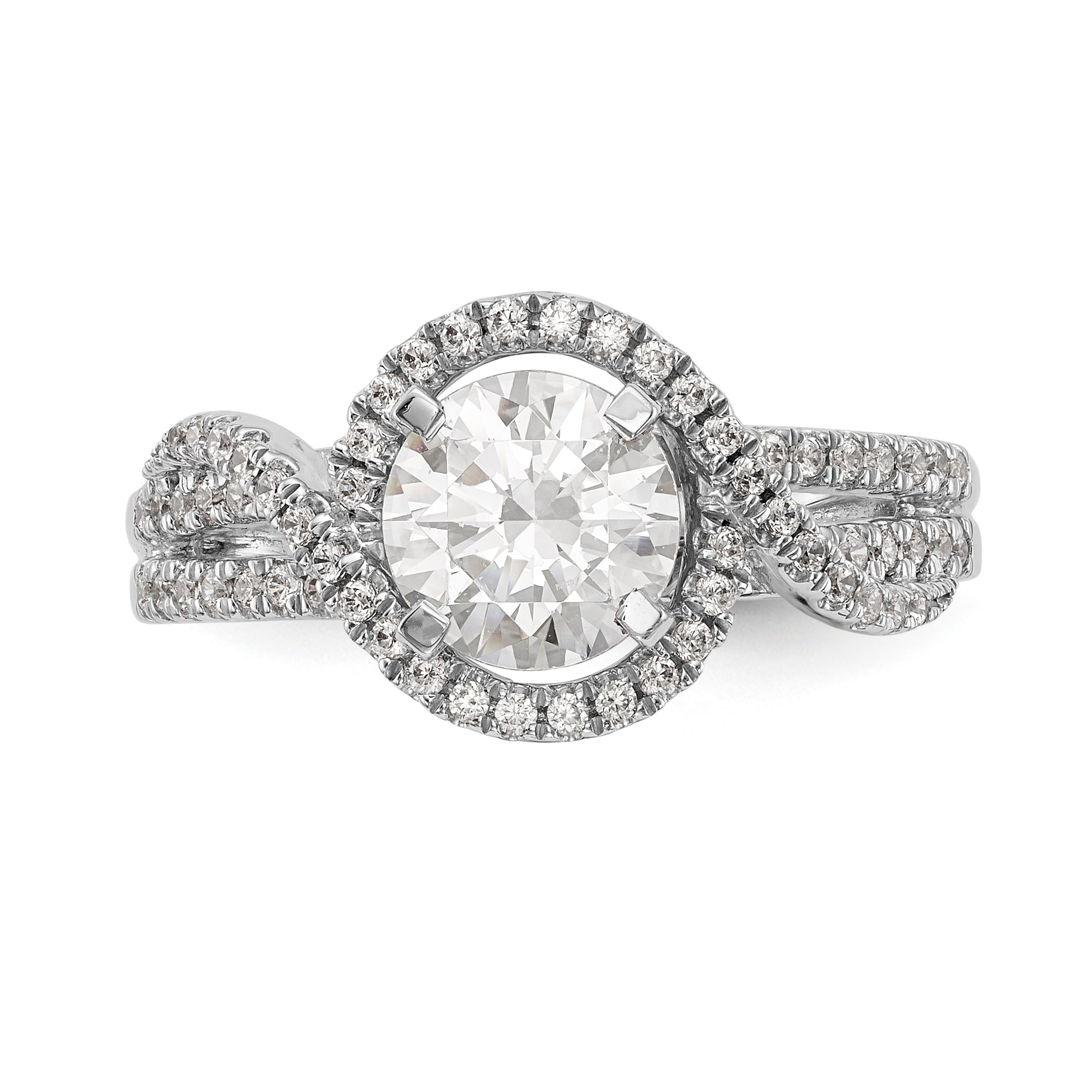 14K White Gold Peg Set Simulated Diamond Halo Engagement Ring