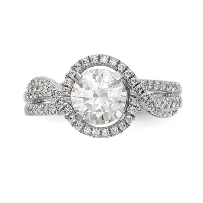 14K White Gold Peg Set Simulated Diamond Halo Engagement Ring
