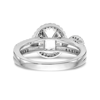 14K White Gold Peg Set Simulated Diamond Halo Engagement Ring