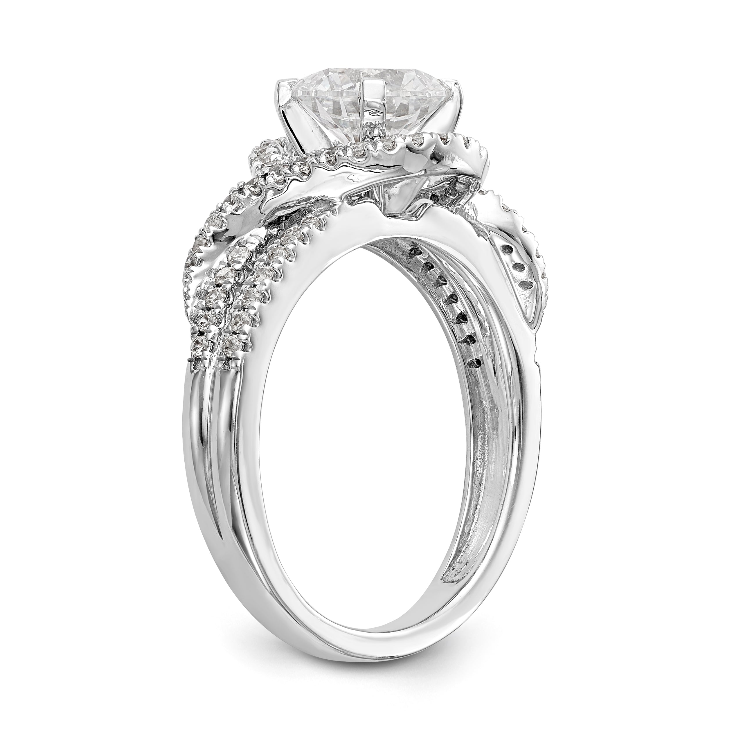 14K White Gold Peg Set Simulated Diamond Halo Engagement Ring