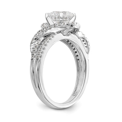 14K White Gold Peg Set Simulated Diamond Halo Engagement Ring