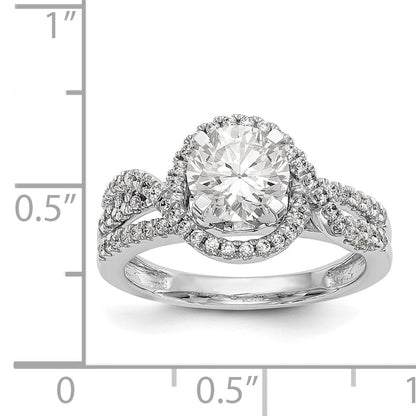 14K White Gold Peg Set Simulated Diamond Halo Engagement Ring
