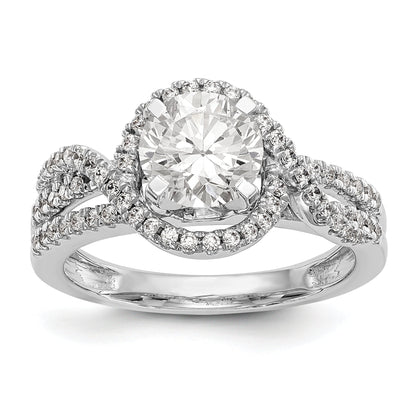 14K White Gold Peg Set Simulated Diamond Halo Engagement Ring