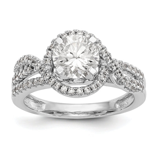 14K White Gold Peg Set Simulated Diamond Halo Engagement Ring