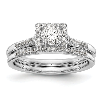 14KW Round Simulated Diamond Halo Engagement Ring