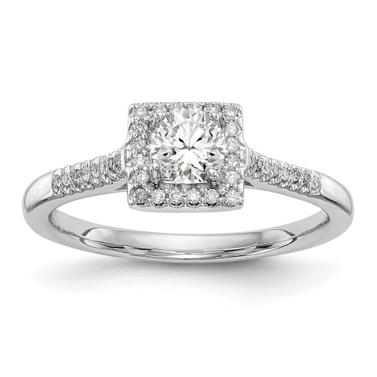 14KW Round Simulated Diamond Halo Engagement Ring