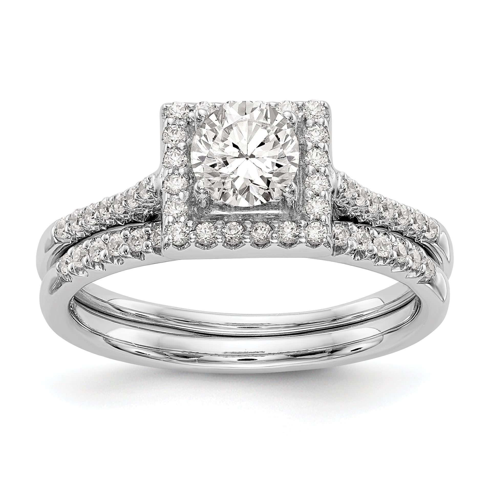14KW Round Simulated Diamond Halo Engagement Ring