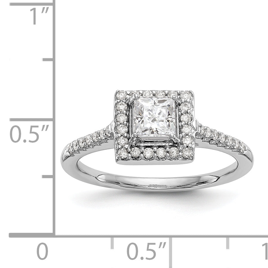 14KW Round Simulated Diamond Halo Engagement Ring