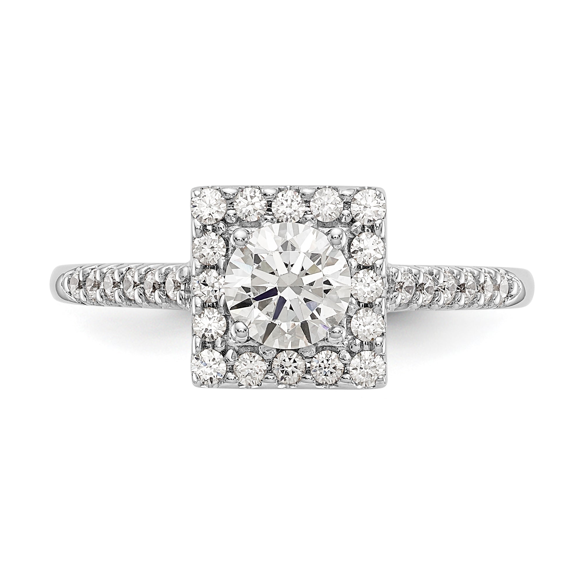 14KW Round Simulated Diamond Halo Engagement Ring