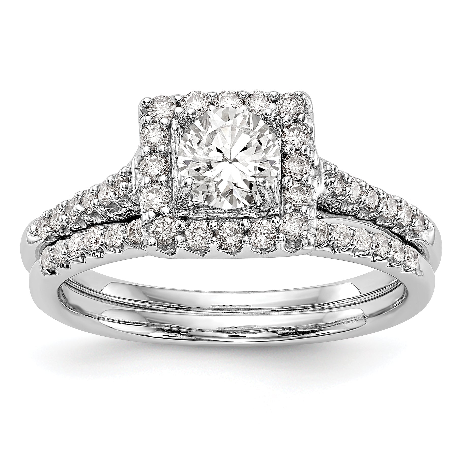 14KW Round Simulated Diamond Halo Engagement Ring