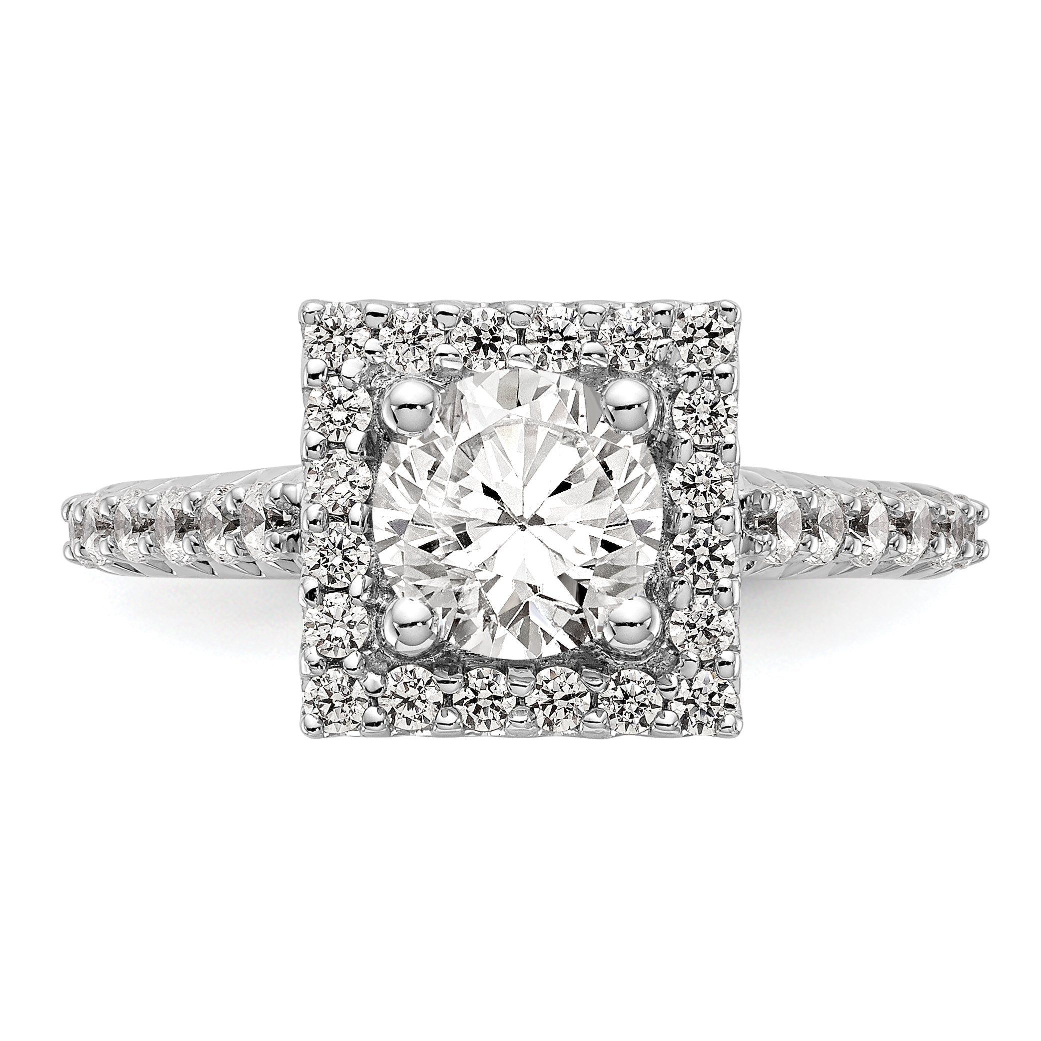 14KW Round Simulated Diamond Halo Engagement Ring