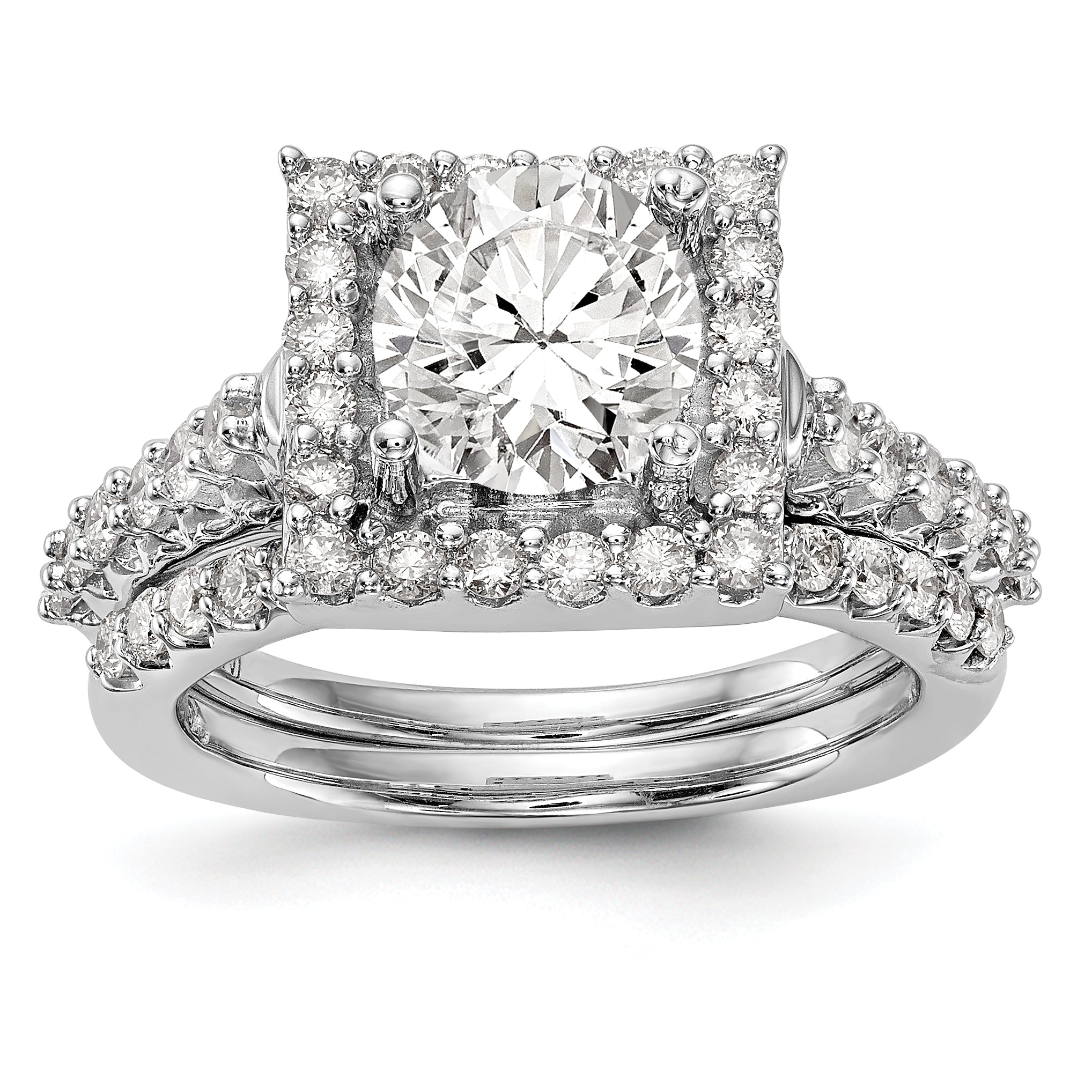 14KW Round Simulated Diamond Halo Engagement Ring