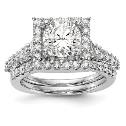 14KW Round Simulated Diamond Halo Engagement Ring